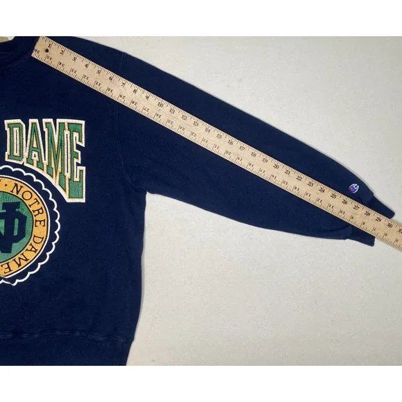 VINTAGE Notre Dame Champion Crew Neck Mens XL Navy Blue Classic College Popover - Picture 9 of 10